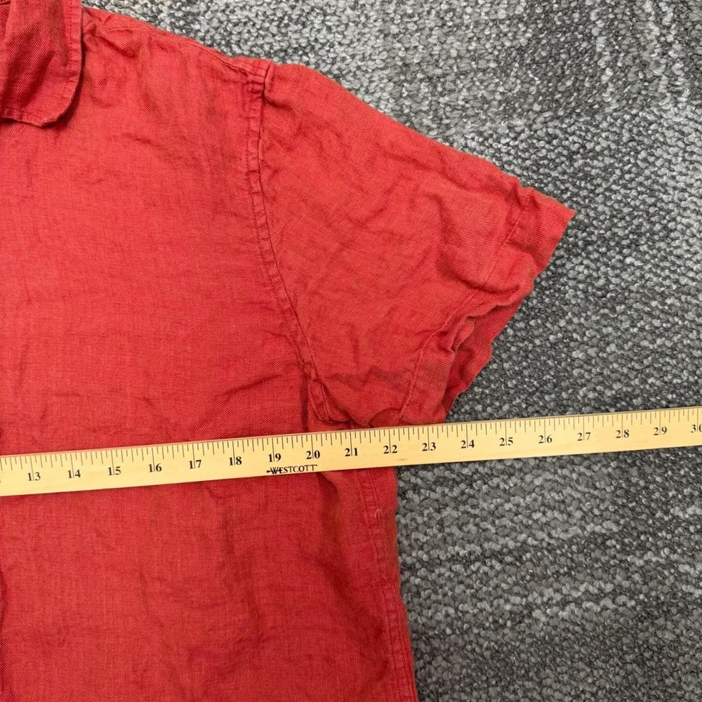 Banana Republic Relaxed Fit Shirt Mens L Red Solid 100% Linen Short Sleeve